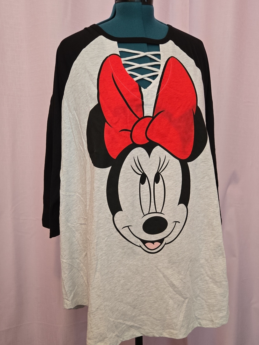 Disney Minnie Mouse Lace-Up Raglan Tunic - Red Bow Tee Shirt